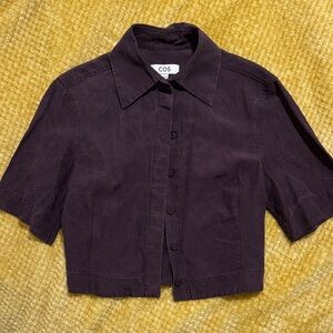 COS Dark Purple Button-Up Linen Blend Shirt
